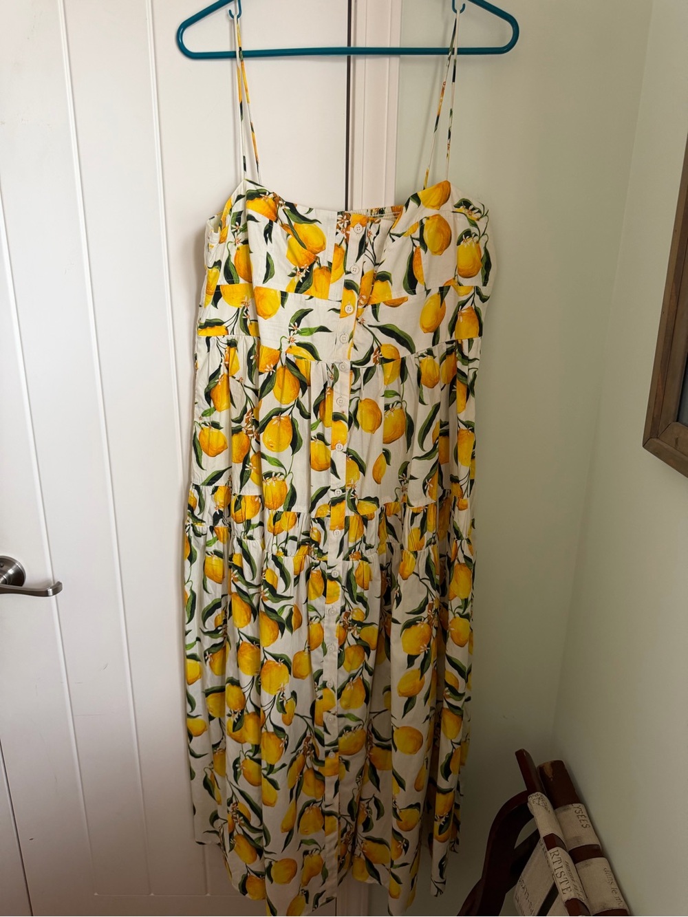Like new JCrew Yellow Lemon Print Spaghetti Strap Maxi Dress size 16